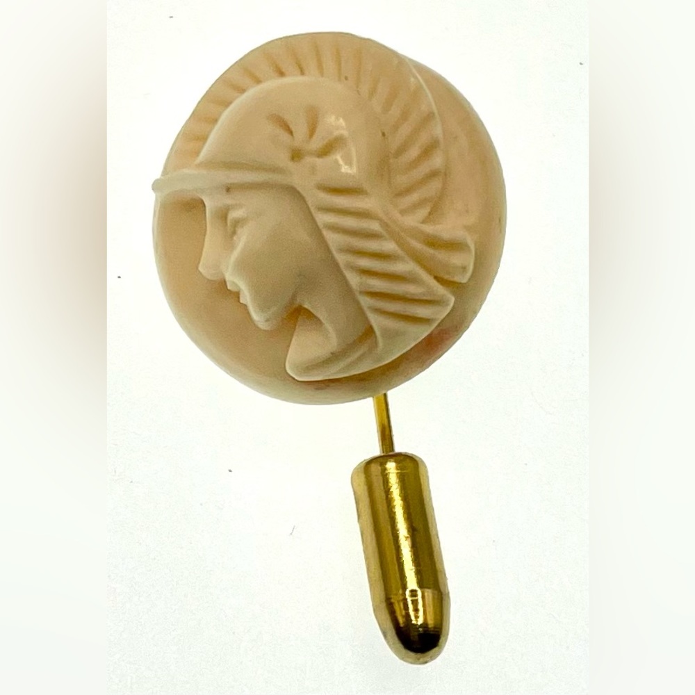 Vintage Unique Carved Trojan Warrior Cameo Lapel Stick Pin